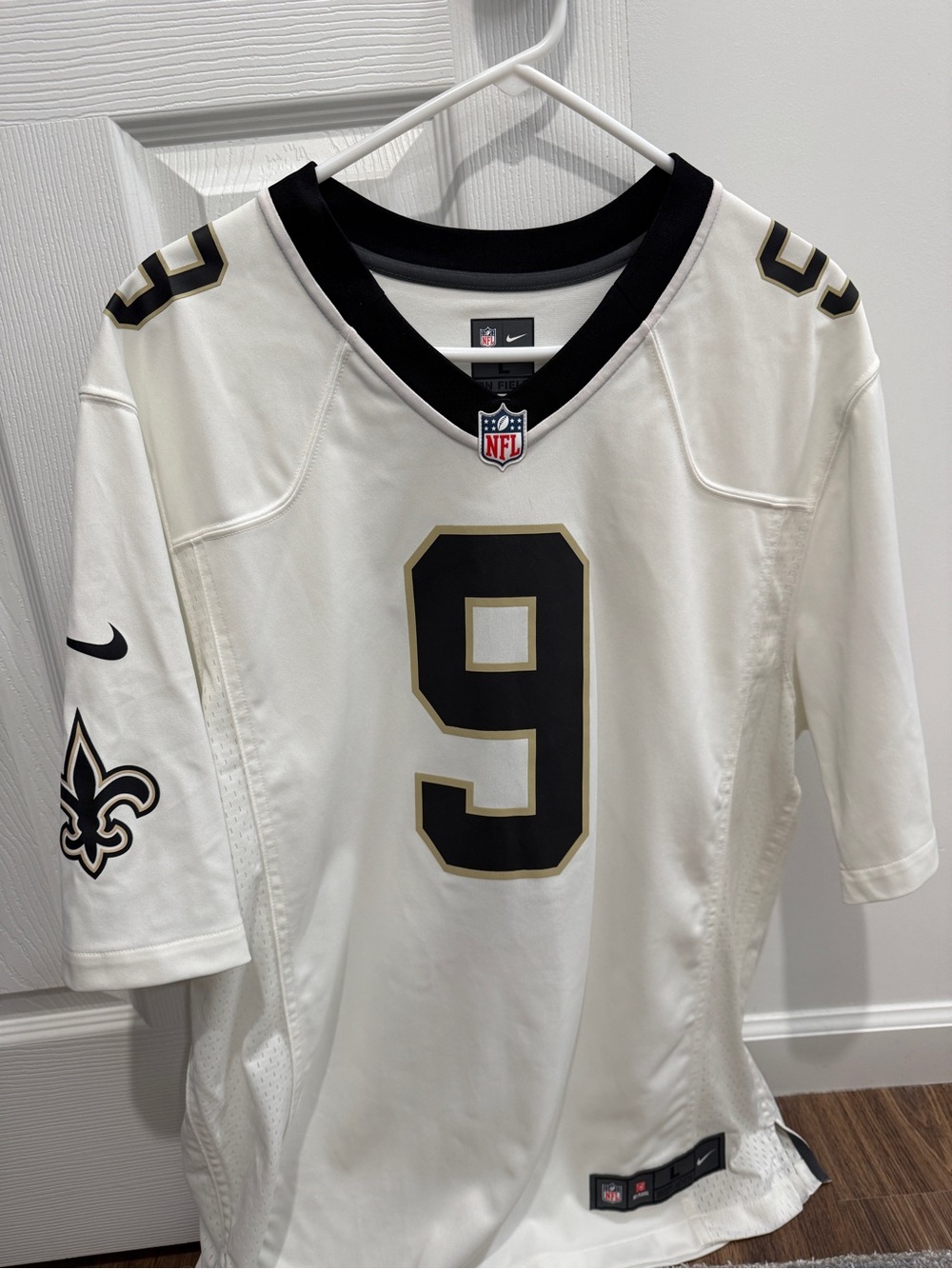 NFL New Orleans Saints Drew Brees #9 White and Black Jersey